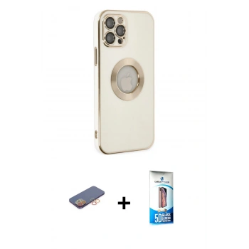 MARSİLYAN™- iPhone 12 Pro Max Kılıf İz Form Serisi - Siyah 5D Eko Cam Ekran Koruyucu + Renkli Kamera Lens Koruma Cam - TU