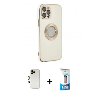MARSİLYAN™- iPhone 12 Pro Max Kılıf İz Form Serisi - Siyah 5D Eko Cam Ekran Koruyucu + Shine Kamera Lens - GD