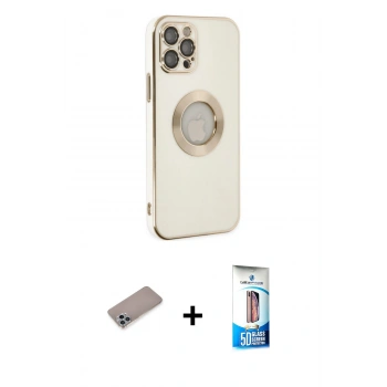 MARSİLYAN™- iPhone 12 Pro Max Kılıf İz Form Serisi - Siyah 5D Eko Cam Ekran Koruyucu + Shine Kamera Lens Koruma Cam - SABE