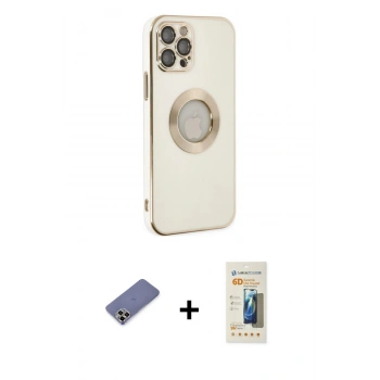 MARSİLYAN™- iPhone 12 Pro Max Kılıf İz Form Serisi - Siyah 6D Mat Seramik Hayalet Nano Ekran Koruyucu + Metal Kamera Lens Koruma Cam - GD