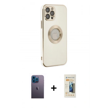 MARSİLYAN™- iPhone 12 Pro Max Kılıf İz Form Serisi - Siyah 6D Mat Seramik Hayalet Nano Ekran Koruyucu + Neon Fosforlu Kamera Lens - MI