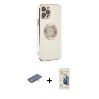 MARSİLYAN™- iPhone 12 Pro Max Kılıf İz Form Serisi - Siyah 6D Mat Seramik Hayalet Nano Ekran Koruyucu + Renkli Kamera Lens Koruma Cam - MI