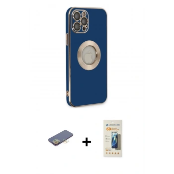 MARSİLYAN™- iPhone 12 Pro Max Kılıf İz Form Serisi - Siyah 6D Mat Seramik Hayalet Nano Ekran Koruyucu + Renkli Kamera Lens Koruma Cam - SI
