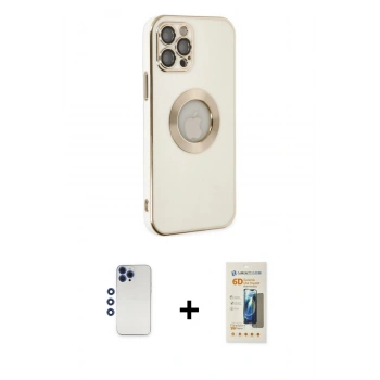 MARSİLYAN™- iPhone 12 Pro Max Kılıf İz Form Serisi - Siyah 6D Mat Seramik Hayalet Nano Ekran Koruyucu + Shine Kamera Lens - LT