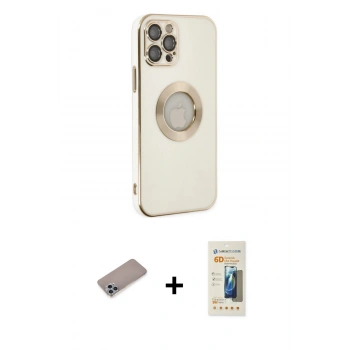 MARSİLYAN™- iPhone 12 Pro Max Kılıf İz Form Serisi - Siyah 6D Mat Seramik Hayalet Nano Ekran Koruyucu + Shine Kamera Lens Koruma Cam - SABE