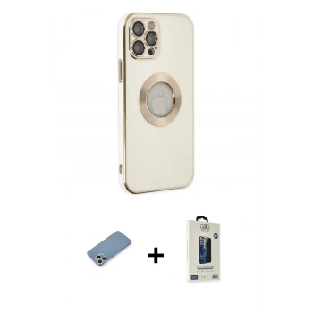MARSİLYAN™- iPhone 12 Pro Max Kılıf İz Form Serisi - Siyah Bilvis Hayalet Cam Ekran Koruyucu + Shine Kamera Lens Koruma Cam - GS