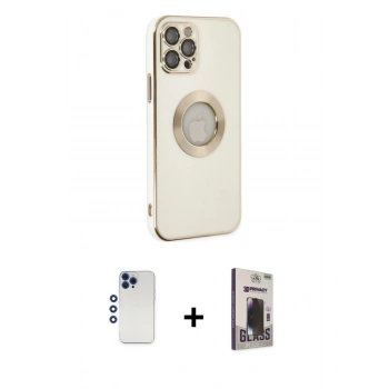 MARSİLYAN™- iPhone 12 Pro Max Kılıf İz Form Serisi - Siyah Bilvis Hayalet Cam Ekran Koruyucu + Shine Kamera Lens - LT