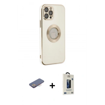 MARSİLYAN™- iPhone 12 Pro Max Kılıf İz Form Serisi - Siyah Bilvis Hayalet Cam Ekran Koruyucu + Renkli Kamera Lens Koruma Cam - PE