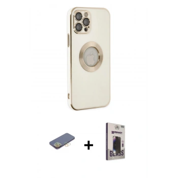 MARSİLYAN™- iPhone 12 Pro Max Kılıf İz Form Serisi - Siyah Bilvis Hayalet Cam Ekran Koruyucu + Renkli Kamera Lens Koruma Cam - SI