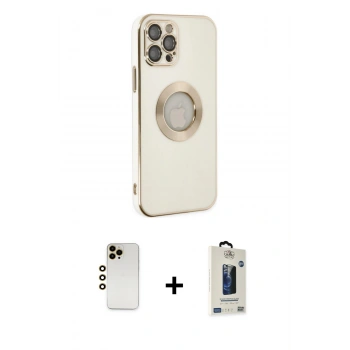 MARSİLYAN™- iPhone 12 Pro Max Kılıf İz Form Serisi - Siyah Bilvis Hayalet Cam Ekran Koruyucu + Shine Kamera Lens - GD