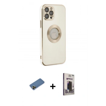 MARSİLYAN™- iPhone 12 Pro Max Kılıf İz Form Serisi - Siyah Bilvis Hayalet Cam Ekran Koruyucu + Shine Kamera Lens Koruma Cam - GD