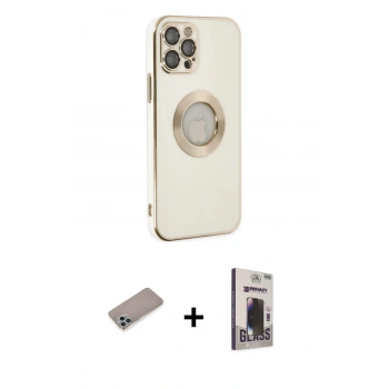 MARSİLYAN™- iPhone 12 Pro Max Kılıf İz Form Serisi - Siyah Bilvis Hayalet Cam Ekran Koruyucu + Shine Kamera Lens Koruma Cam - SABE