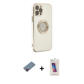 MARSİLYAN™- iPhone 12 Pro Max Kılıf İz Form Serisi - Siyah Joko 5D Cam + Metal Kamera Lens Koruma Cam - KI