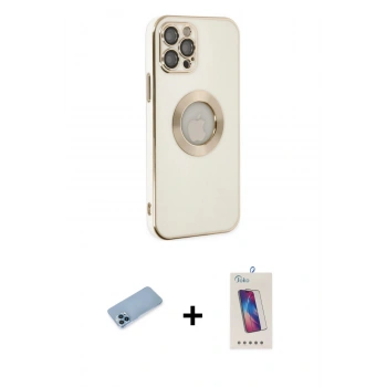 MARSİLYAN™- iPhone 12 Pro Max Kılıf İz Form Serisi - Siyah Joko 5D Cam + Shine Kamera Lens Koruma Cam - MI