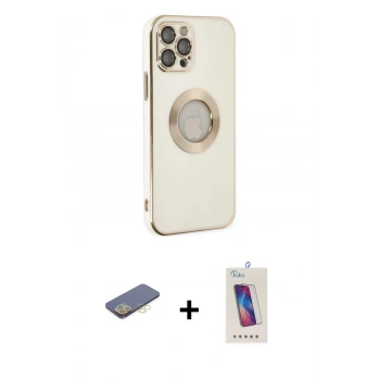 MARSİLYAN™- iPhone 12 Pro Max Kılıf İz Form Serisi - Siyah Joko 5D Cam + Renkli Kamera Lens Koruma Cam - SI