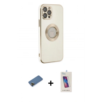 MARSİLYAN™- iPhone 12 Pro Max Kılıf İz Form Serisi - Siyah Joko 5D Cam + Shine Kamera Lens Koruma Cam - GD