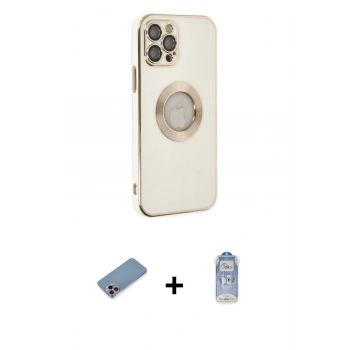 MARSİLYAN™- iPhone 12 Pro Max Kılıf İz Form Serisi - Siyah Joko Magic 5D Cam + Shine Kamera Lens Koruma Cam - PE