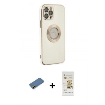MARSİLYAN™- iPhone 12 Pro Max Kılıf İz Form Serisi - Siyah Mat Seramik Nano Ekran Koruyucu + Shine Kamera Lens Koruma Cam - GD