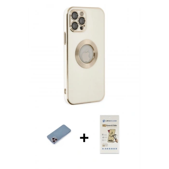 MARSİLYAN™- iPhone 12 Pro Max Kılıf İz Form Serisi - Siyah Mat Seramik Nano Ekran Koruyucu + Shine Kamera Lens Koruma Cam - PE