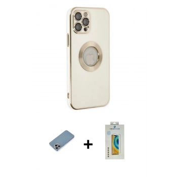 MARSİLYAN™- iPhone 12 Pro Max Kılıf İz Form Serisi - Siyah Polymer Nano Ekran Koruyucu + Shine Kamera Lens Koruma Cam - GI