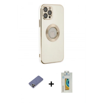 MARSİLYAN™- iPhone 12 Pro Max Kılıf İz Form Serisi - Siyah Polymer Nano Ekran Koruyucu + Metal Kamera Lens Koruma Cam - GD