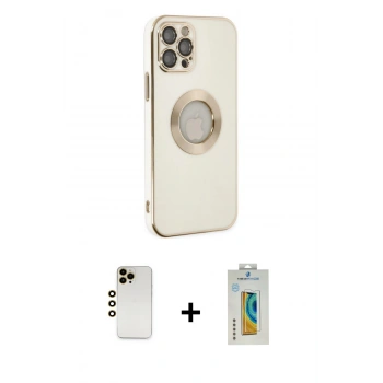 MARSİLYAN™- iPhone 12 Pro Max Kılıf İz Form Serisi - Siyah Polymer Nano Ekran Koruyucu + Shine Kamera Lens - GD