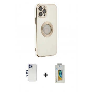 MARSİLYAN™- iPhone 12 Pro Max Kılıf İz Form Serisi - Siyah Polymer Nano Ekran Koruyucu + Shine Kamera Lens - LT