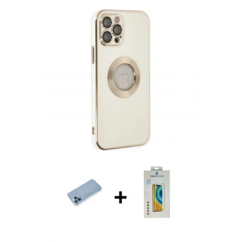 MARSİLYAN™- iPhone 12 Pro Max Kılıf İz Form Serisi - Siyah Polymer Nano Ekran Koruyucu + Shine Kamera Lens Koruma Cam - MI