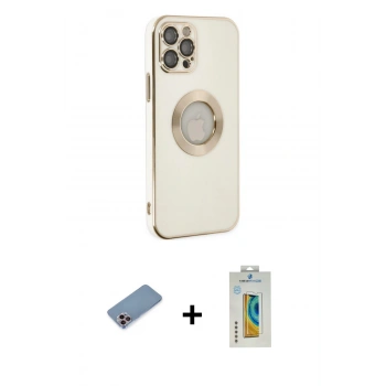 MARSİLYAN™- iPhone 12 Pro Max Kılıf İz Form Serisi - Siyah Polymer Nano Ekran Koruyucu + Shine Kamera Lens Koruma Cam - PE