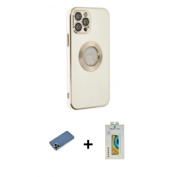 MARSİLYAN™- iPhone 12 Pro Max Kılıf İz Form Serisi - Siyah Polymer Nano Ekran Koruyucu + Shine Kamera Lens Koruma Cam - GD