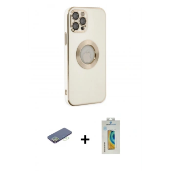 MARSİLYAN™- iPhone 12 Pro Max Kılıf İz Form Serisi - Siyah Polymer Nano Ekran Koruyucu + Renkli Kamera Lens Koruma Cam - YL