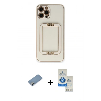 MARSİLYAN™- iPhone 12 Pro Max Kılıf Kozmos Minimal Prime - Şeffaf Royal Nano Ekran Koruyucu + Shine Kamera Lens Koruma Cam - GS