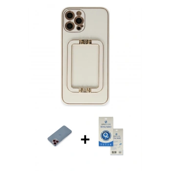 MARSİLYAN™- iPhone 12 Pro Max Kılıf Kozmos Minimal Prime - Şeffaf Royal Nano Ekran Koruyucu + Metal Kamera Lens Koruma Cam - KI