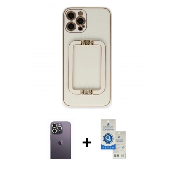 MARSİLYAN™- iPhone 12 Pro Max Kılıf Kozmos Minimal Prime - Şeffaf Royal Nano Ekran Koruyucu + Neon Fosforlu Kamera Lens - BZ
