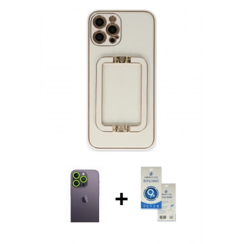 MARSİLYAN™- iPhone 12 Pro Max Kılıf Kozmos Minimal Prime - Şeffaf Royal Nano Ekran Koruyucu + Neon Fosforlu Kamera Lens - YL
