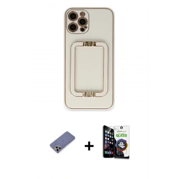 MARSİLYAN™- iPhone 12 Pro Max Kılıf Kozmos Minimal Prime - Şeffaf Temperli Cam Ekran Koruyucu + Metal Kamera Lens Koruma Cam - GD