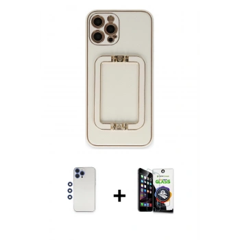 MARSİLYAN™- iPhone 12 Pro Max Kılıf Kozmos Minimal Prime - Şeffaf Temperli Cam Ekran Koruyucu + Shine Kamera Lens - LT