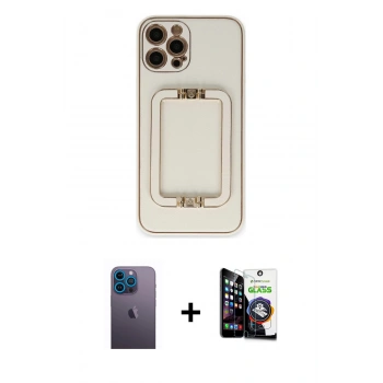 MARSİLYAN™- iPhone 12 Pro Max Kılıf Kozmos Minimal Prime - Şeffaf Temperli Cam Ekran Koruyucu + Neon Fosforlu Kamera Lens - MI