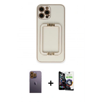MARSİLYAN™- iPhone 12 Pro Max Kılıf Kozmos Minimal Prime - Şeffaf Temperli Cam Ekran Koruyucu + Neon Fosforlu Kamera Lens - SI