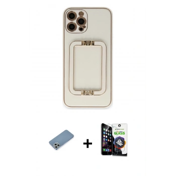 MARSİLYAN™- iPhone 12 Pro Max Kılıf Kozmos Minimal Prime - Şeffaf Temperli Cam Ekran Koruyucu + Shine Kamera Lens Koruma Cam - GS