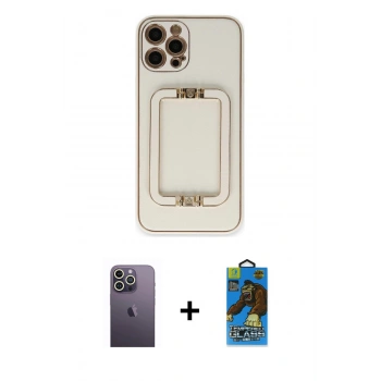 MARSİLYAN™- iPhone 12 Pro Max Kılıf Kozmos Minimal Prime - Siyah 18D Cam Ekran Koruyucu + Neon Fosforlu Kamera Lens - BZ