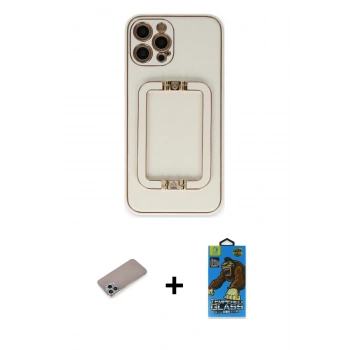 MARSİLYAN™- iPhone 12 Pro Max Kılıf Kozmos Minimal Prime - Siyah 18D Cam Ekran Koruyucu + Shine Kamera Lens Koruma Cam - SABE