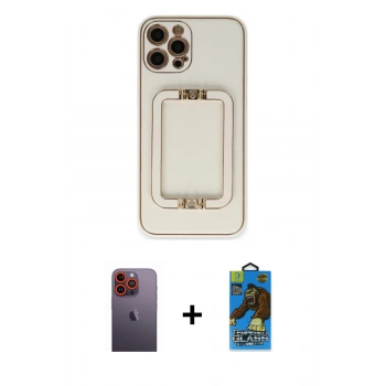 MARSİLYAN™- iPhone 12 Pro Max Kılıf Kozmos Minimal Prime - Siyah 18D Cam Ekran Koruyucu + Neon Fosforlu Kamera Lens - TU