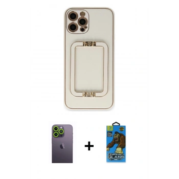 MARSİLYAN™- iPhone 12 Pro Max Kılıf Kozmos Minimal Prime - Siyah 18D Cam Ekran Koruyucu + Neon Fosforlu Kamera Lens - YL