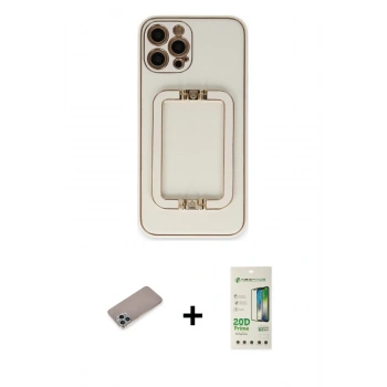 MARSİLYAN™- iPhone 12 Pro Max Kılıf Kozmos Minimal Prime - Siyah 20D Premium Cam Ekran Koruyucu + Shine Kamera Lens Koruma Cam - SABE