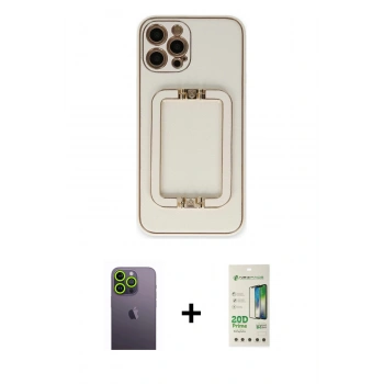 MARSİLYAN™- iPhone 12 Pro Max Kılıf Kozmos Minimal Prime - Siyah 20D Premium Cam Ekran Koruyucu + Neon Fosforlu Kamera Lens - YL