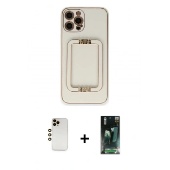 MARSİLYAN™- iPhone 12 Pro Max Kılıf Kozmos Minimal Prime - Siyah 360 Mat Full Body Arka Koruyucu + Shine Kamera Lens - GD