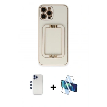MARSİLYAN™- iPhone 12 Pro Max Kılıf Kozmos Minimal Prime - Siyah 3D Antistatik Cam Ekran Koruyucu + Shine Kamera Lens - LT