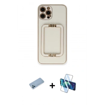 MARSİLYAN™- iPhone 12 Pro Max Kılıf Kozmos Minimal Prime - Siyah 3D Antistatik Cam Ekran Koruyucu + Shine Kamera Lens Koruma Cam - MI