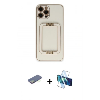 MARSİLYAN™- iPhone 12 Pro Max Kılıf Kozmos Minimal Prime - Siyah 3D Antistatik Cam Ekran Koruyucu + Renkli Kamera Lens Koruma Cam - YL
